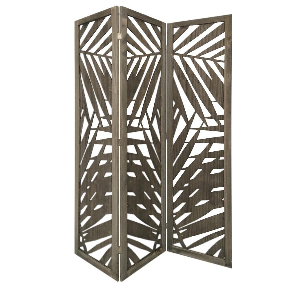 67" Gray Solid Wood Panel Screen Room Divider