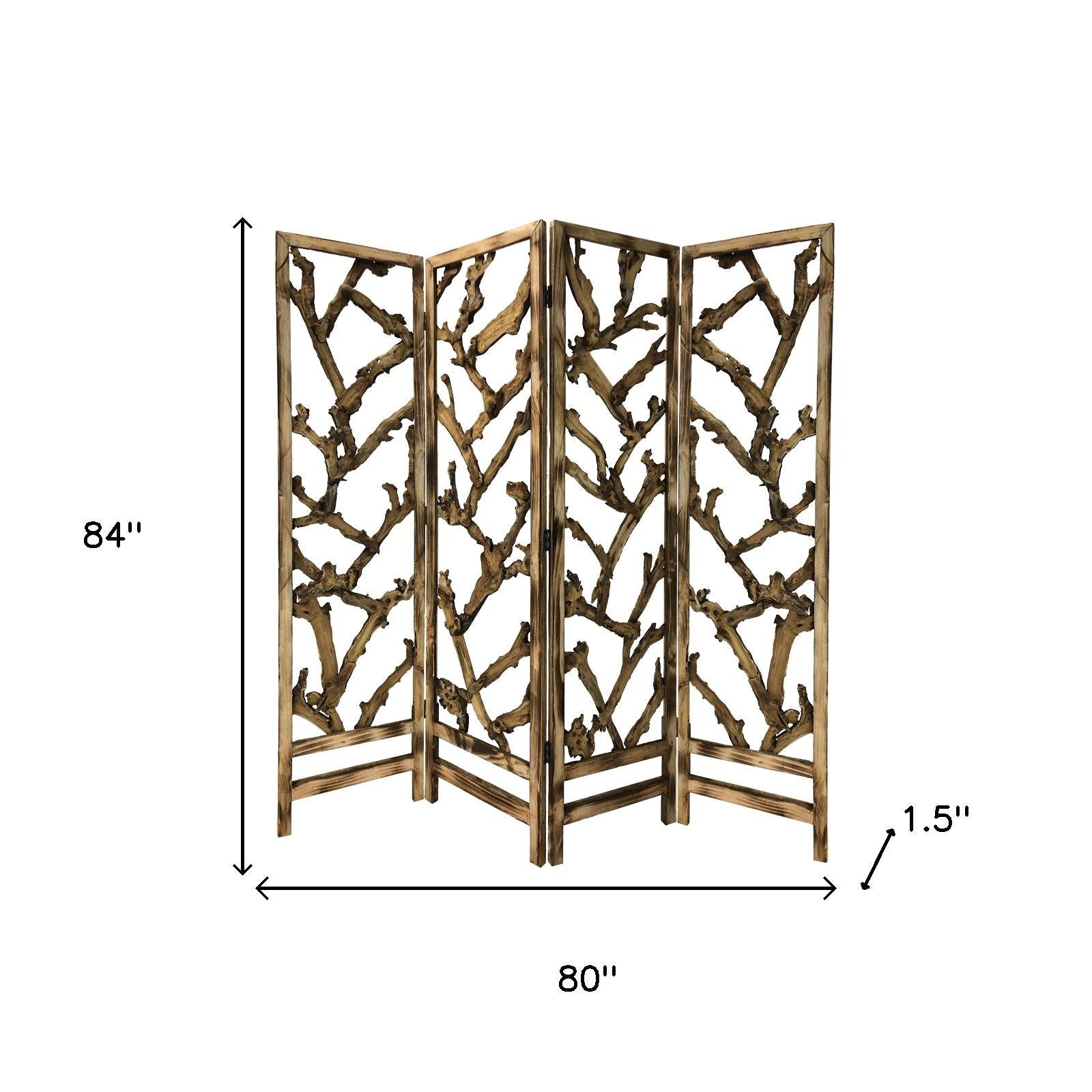 84" Brown Solid WoodFolding Four Panel Screen Room Divider