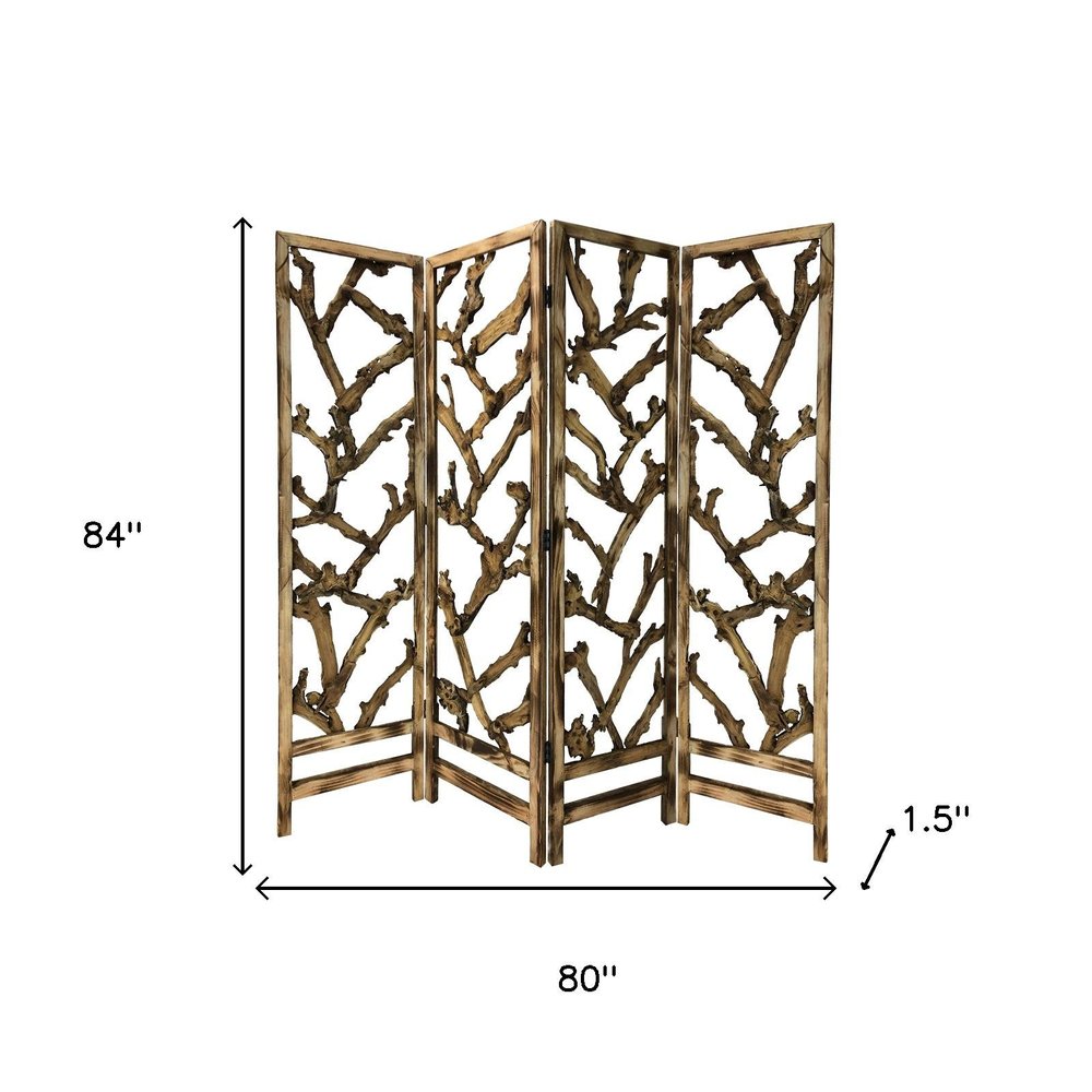 84" Brown Solid WoodFolding Four Panel Screen Room Divider