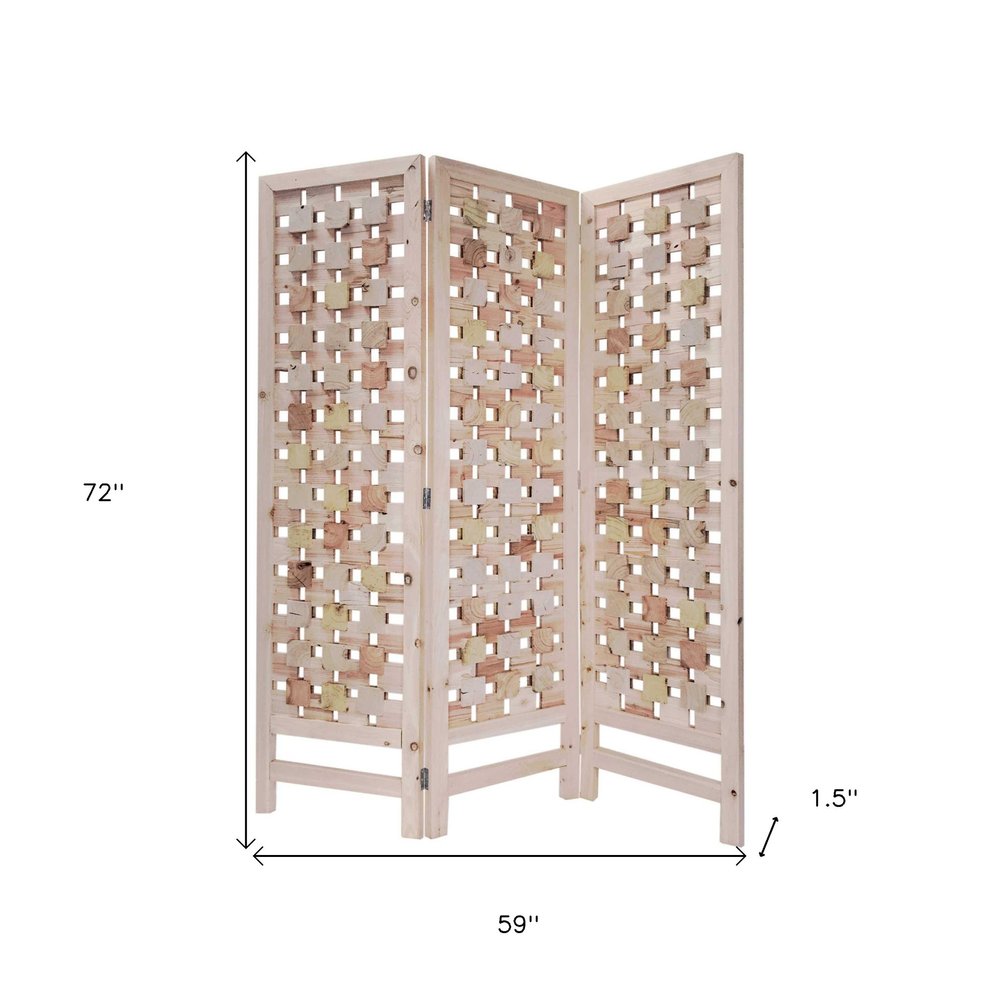 72" Pink Solid Wood Folding Three Panel Screen Room Divider