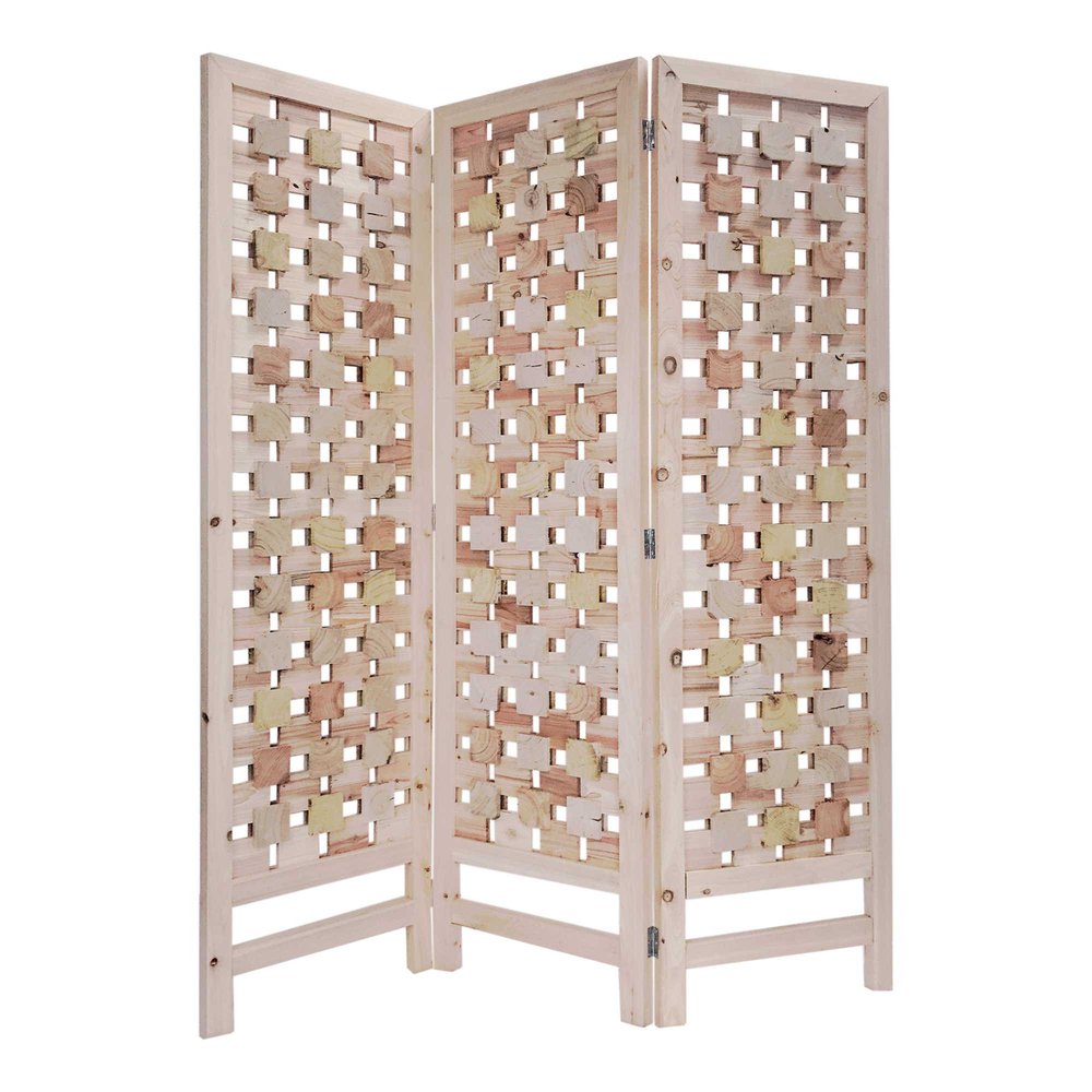 72" Pink Solid Wood Folding Three Panel Screen Room Divider