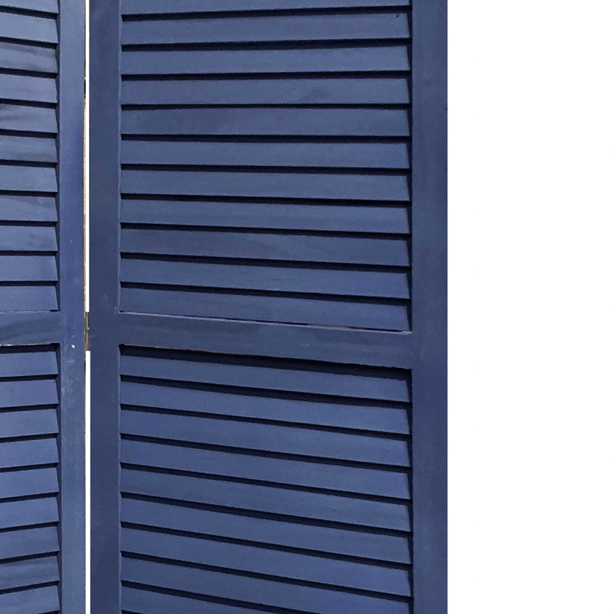 67" Dark Blue Solid Wood Folding Three Panel Screen Room Divider
