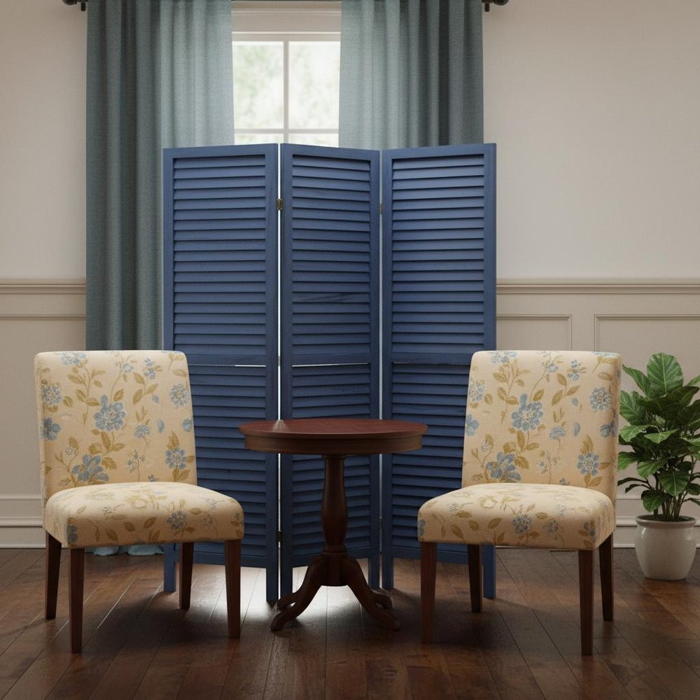 3 Panel Dark Blue Shutter Screen Room Divider