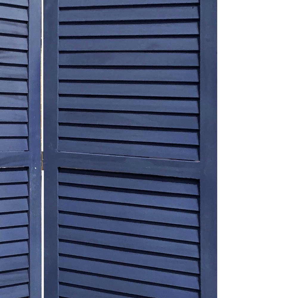 67" Dark Blue Solid Wood Folding Three Panel Screen Room Divider