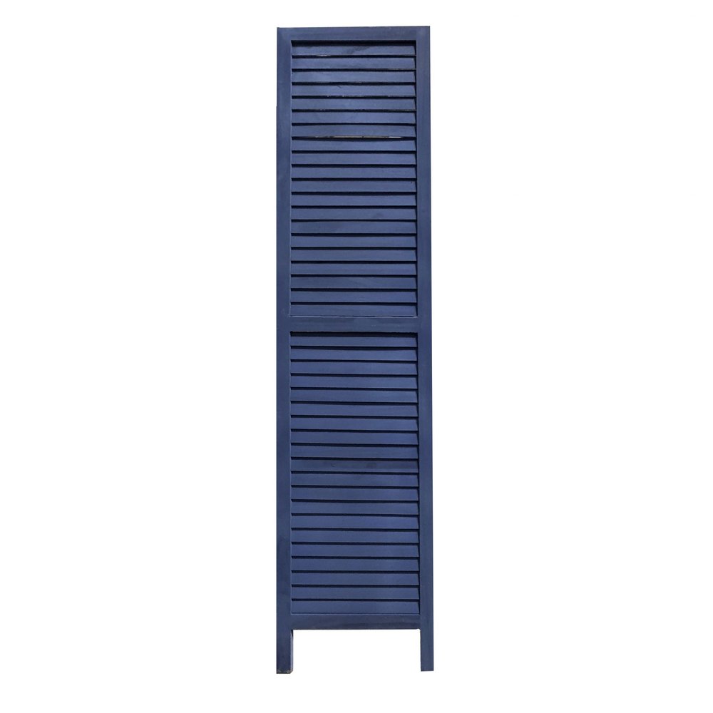 67" Dark Blue Solid Wood Folding Three Panel Screen Room Divider