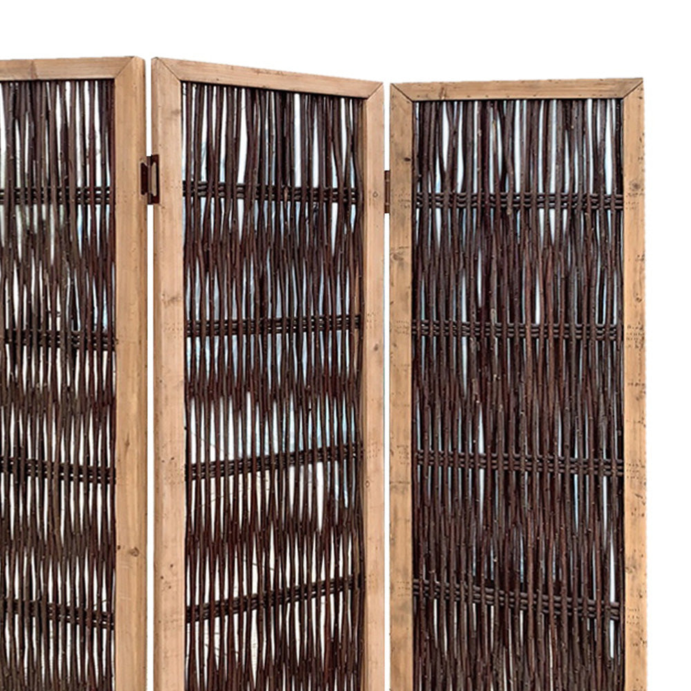 71" Brown Solid Wood Folding Three Panel Screen Room Divider