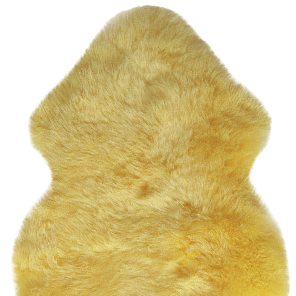 2' X 3' Yellow New Zealand Lambs Wool Handmade Area Rug