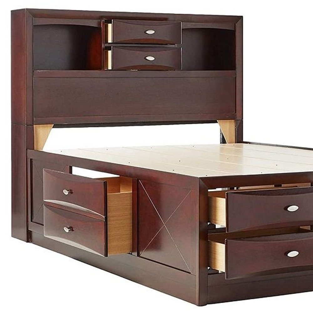 Espresso Wood King With Ten Drawers Bed Frame