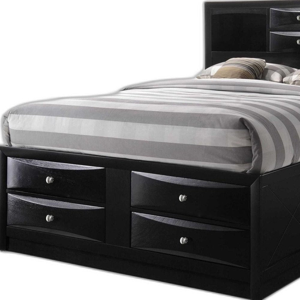 Black Wood King Bed Frame With Drawers