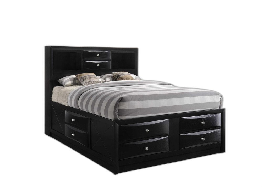 Black Wood King Bed Frame With Drawers