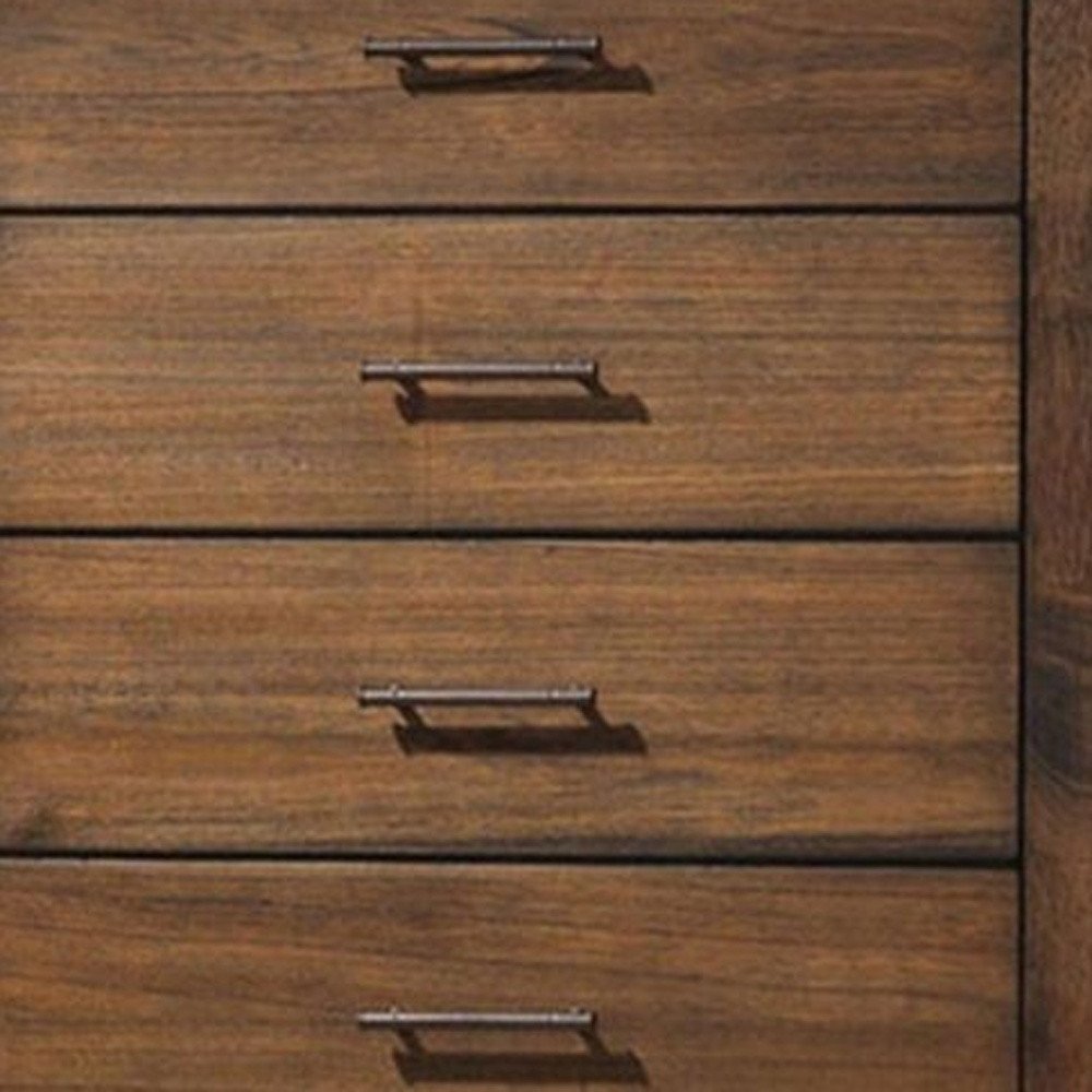34" Brown Solid Wood Five Drawer Dresser
