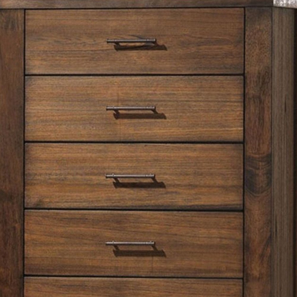 34" Brown Solid Wood Five Drawer Dresser