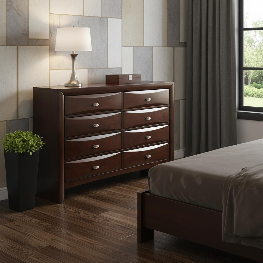 59" Espresso Solid Wood Eight Drawer Double Dresser
