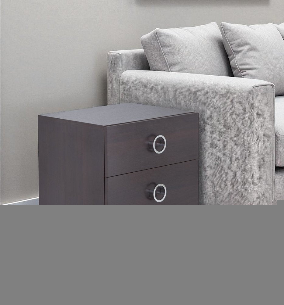 20" Silver And Espresso End Table With Two Drawers