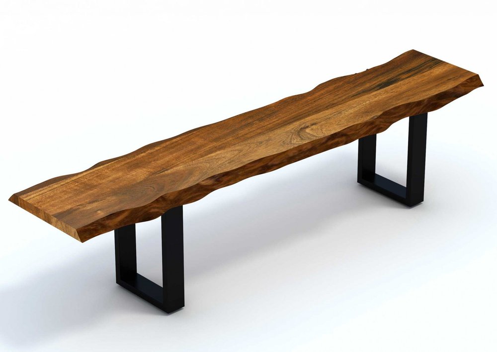 63" Brown and Black Acacia Solid Wood Garden Bench