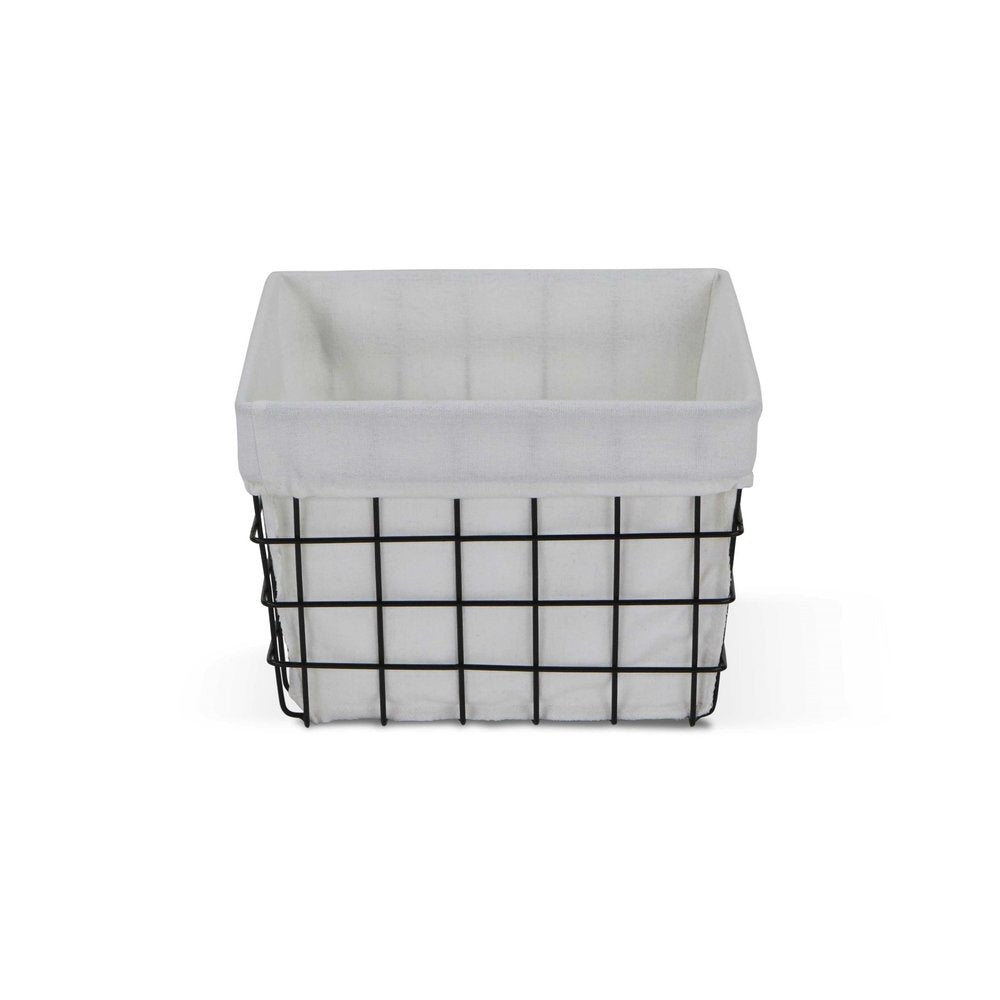 13" Black And White Fabric And Metal Basket