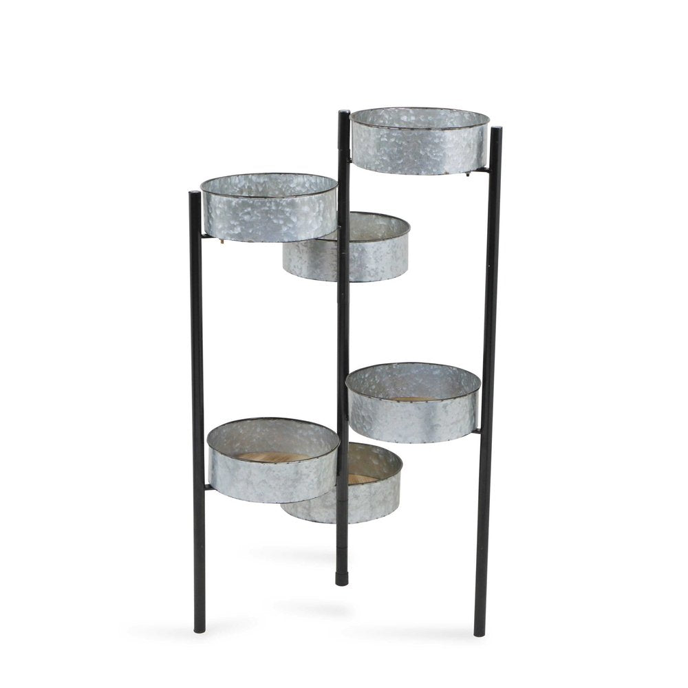 32" Gray And Black Metal Floor Vase