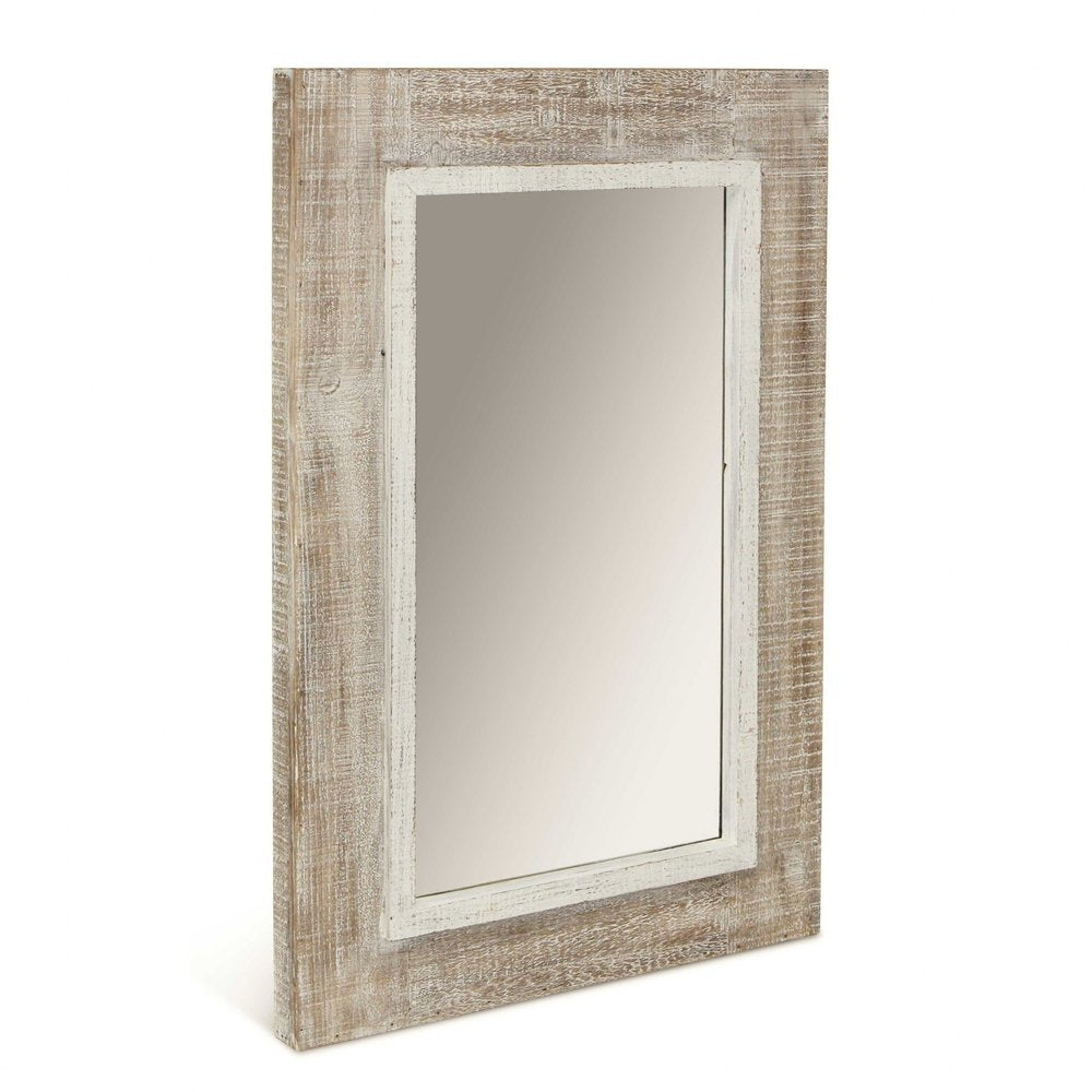 27" Natural And White Solid Wood Framed Accent Mirror