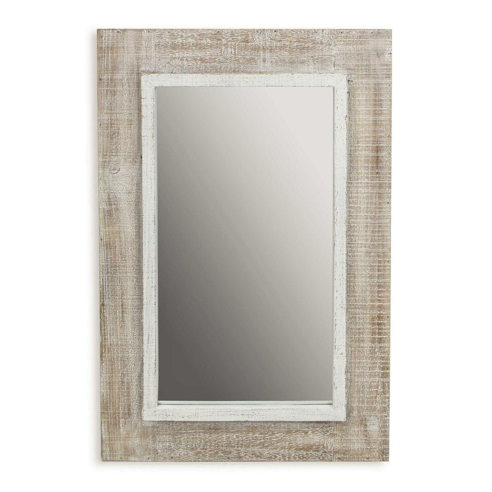 27" Natural And White Solid Wood Framed Accent Mirror