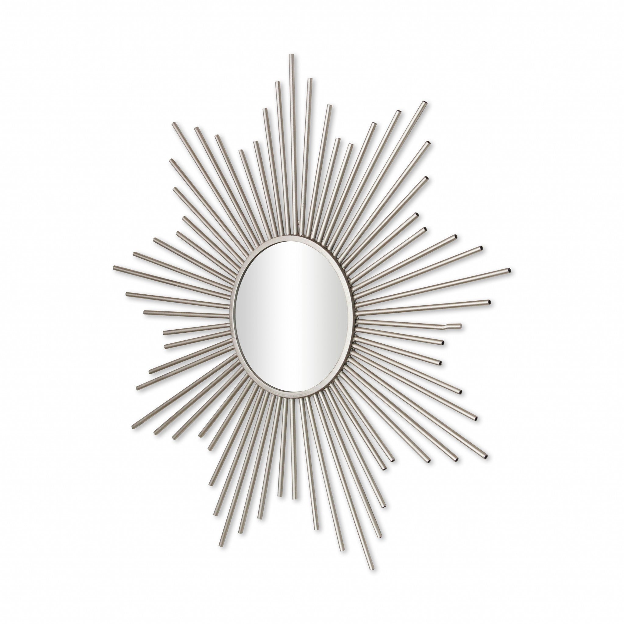 32" Silver Metal Sunburst Framed Accent Mirror