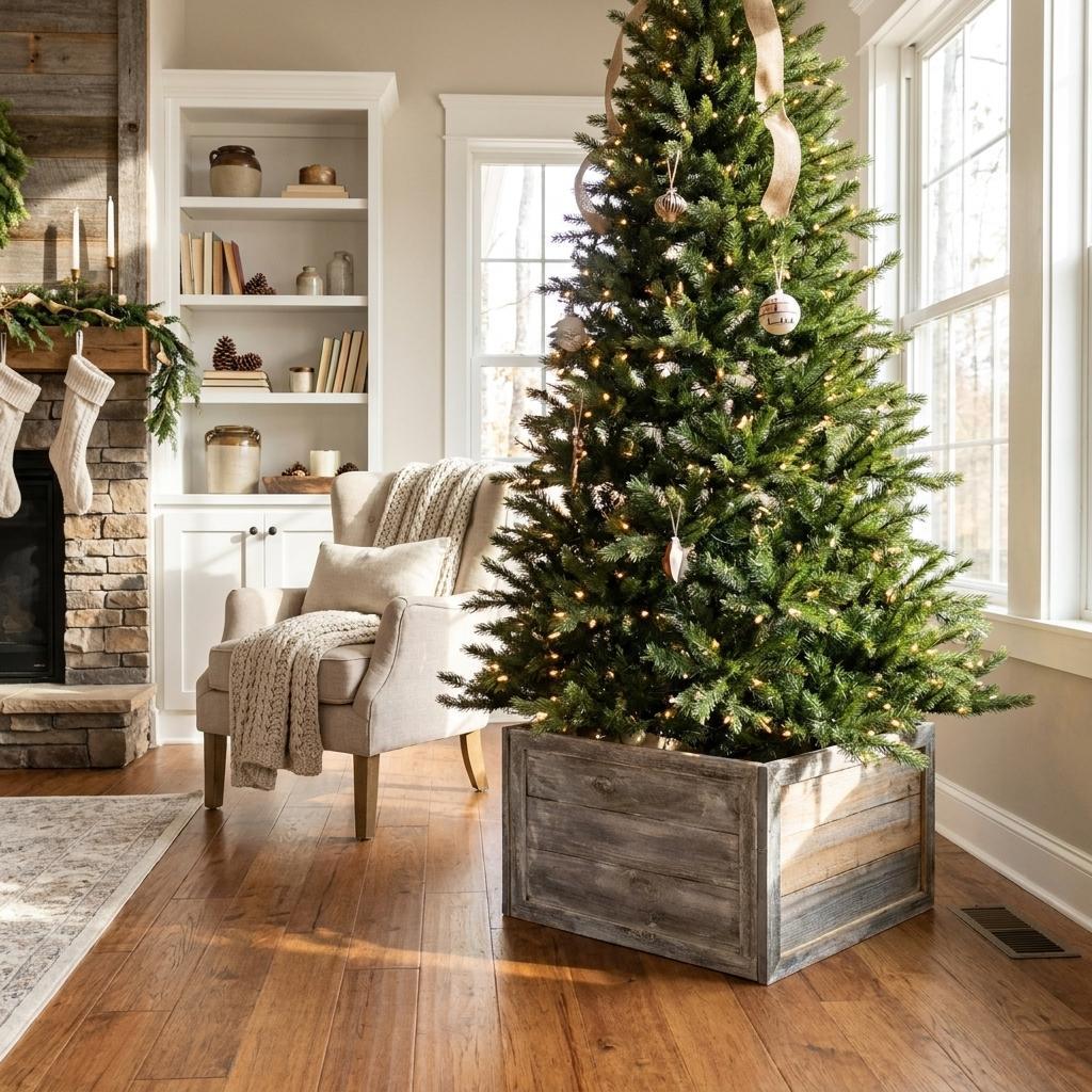 23" Gray White Wash Plank Christmas Tree Collar