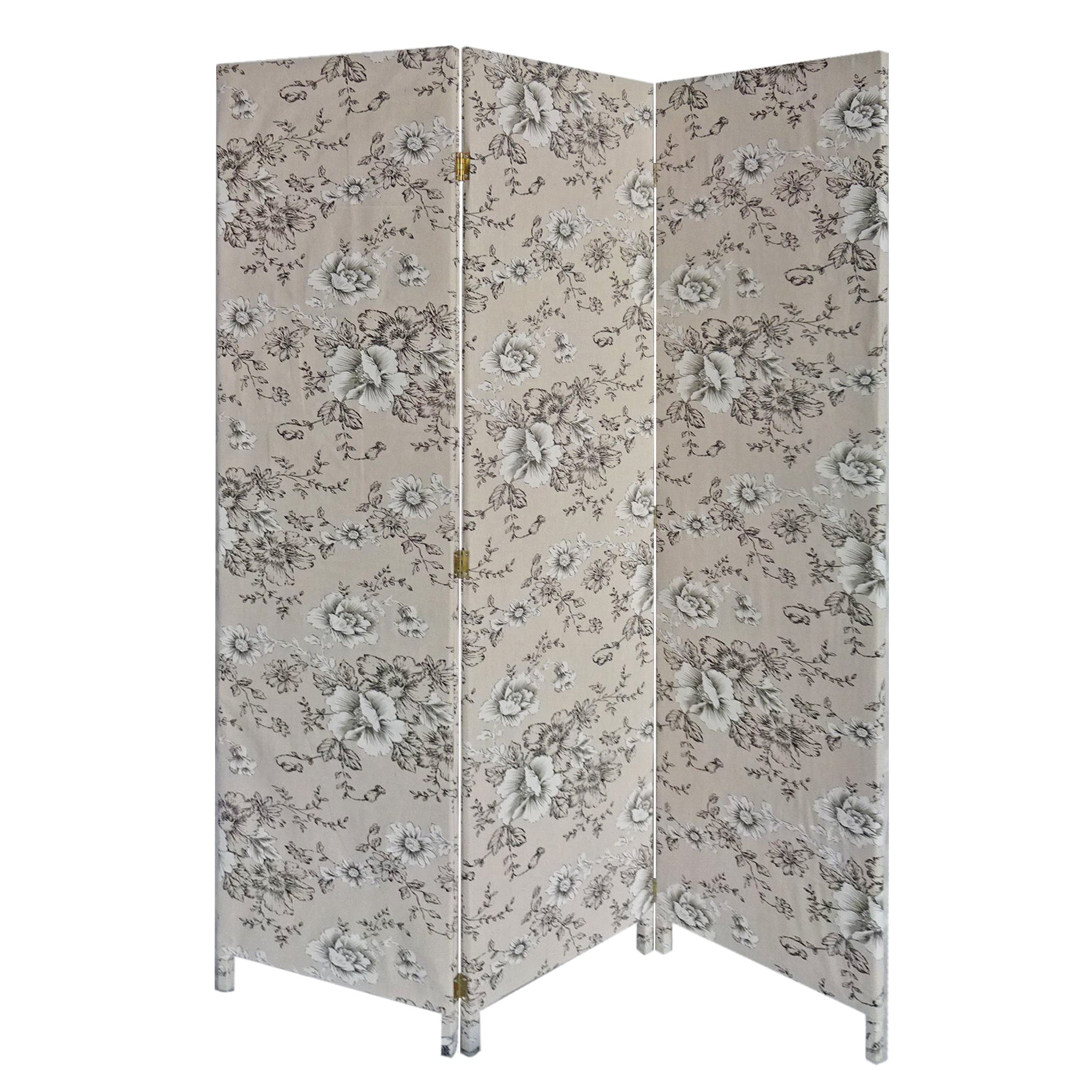 3 Panel Beige And Black Soft Fabric Finish Room Divider