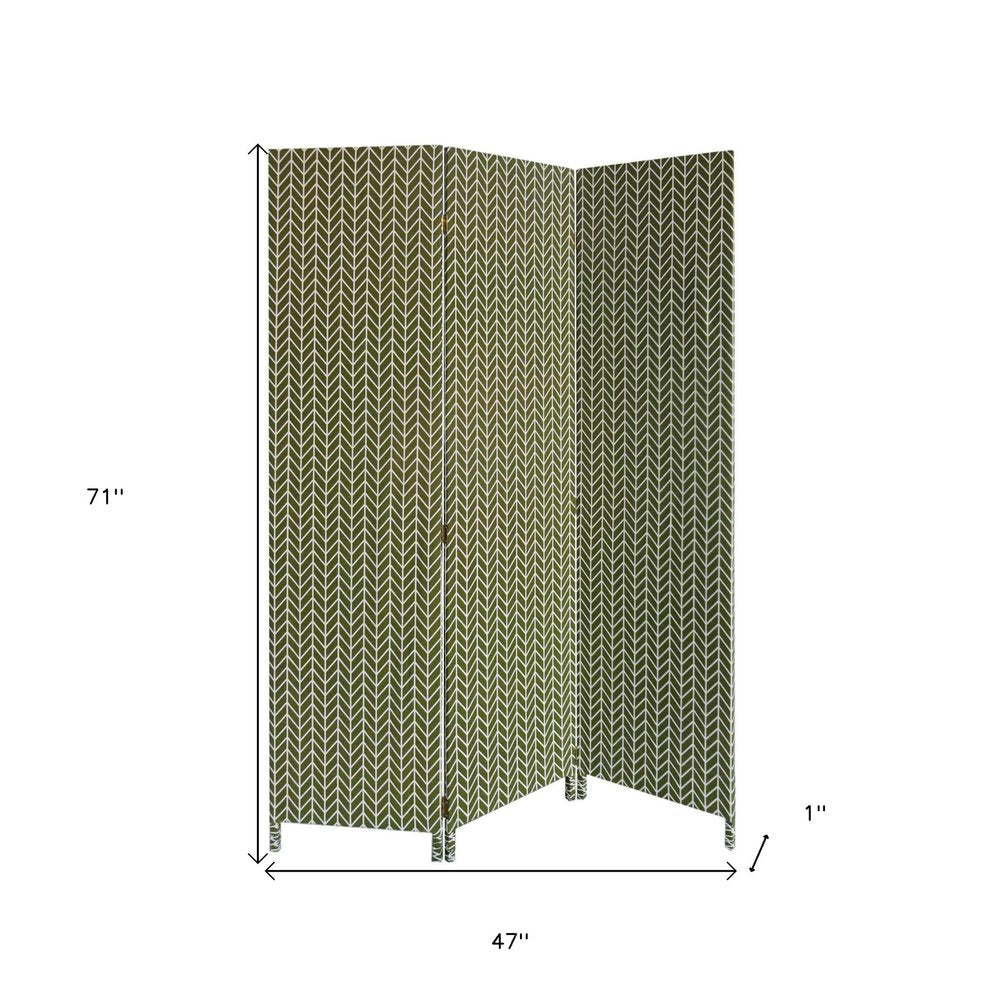 71" Green Fabric Folding Three Panel Screen Room Divider