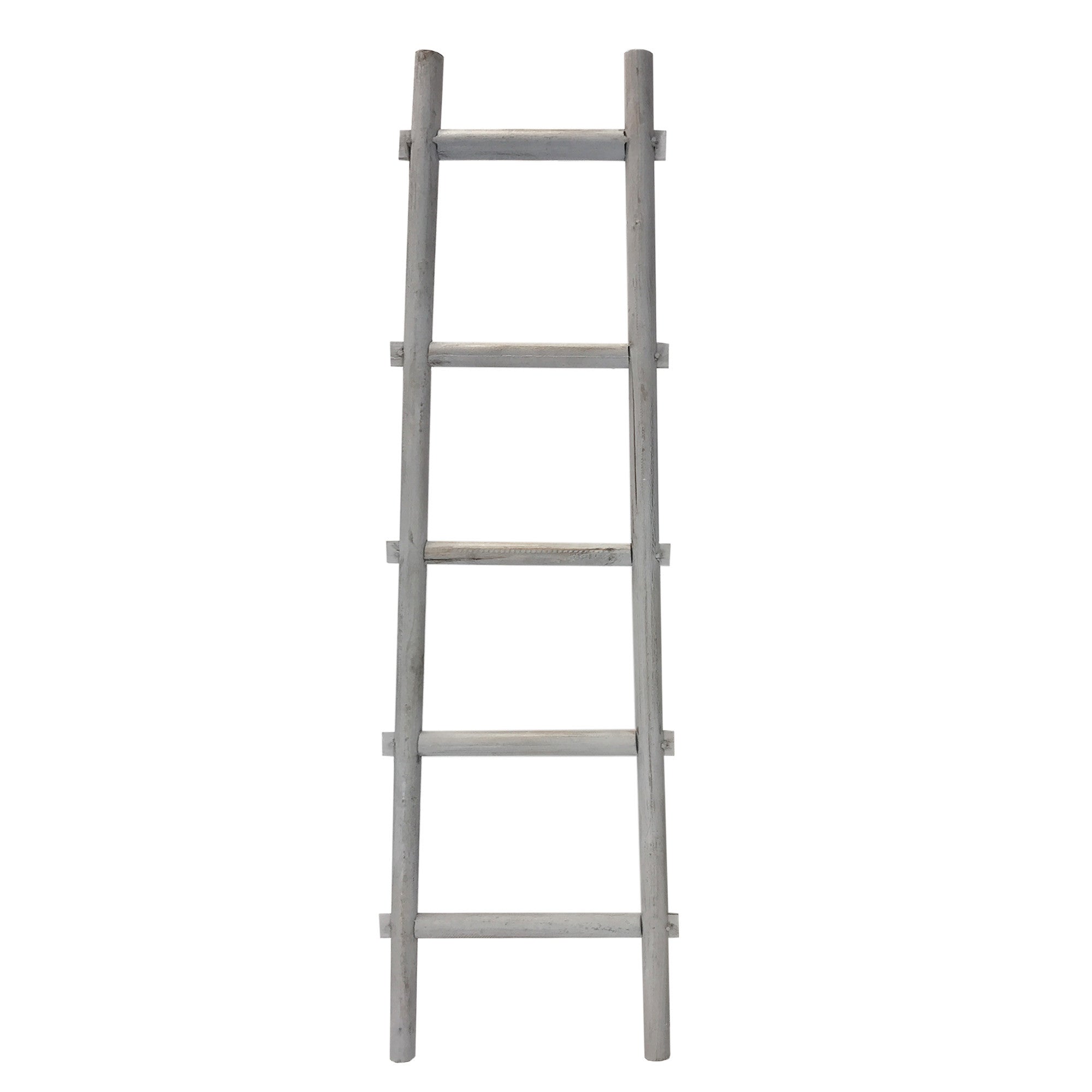 59" Gray Distressed Solid Wood Five Step Ladder Shelf