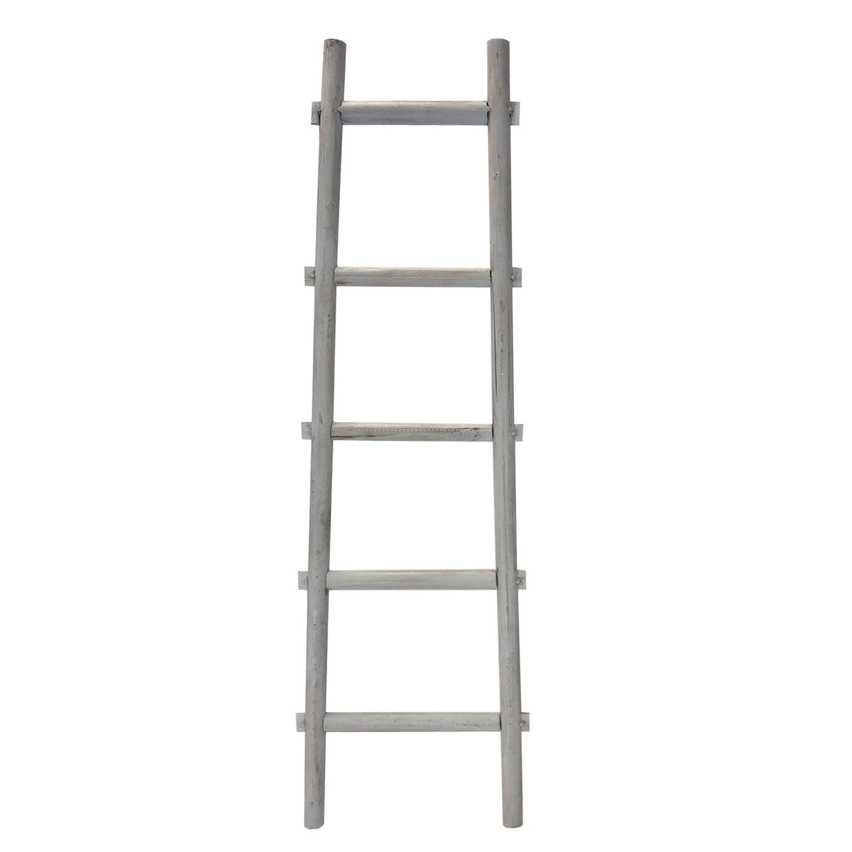 59" Gray Distressed Solid Wood Five Step Ladder Shelf
