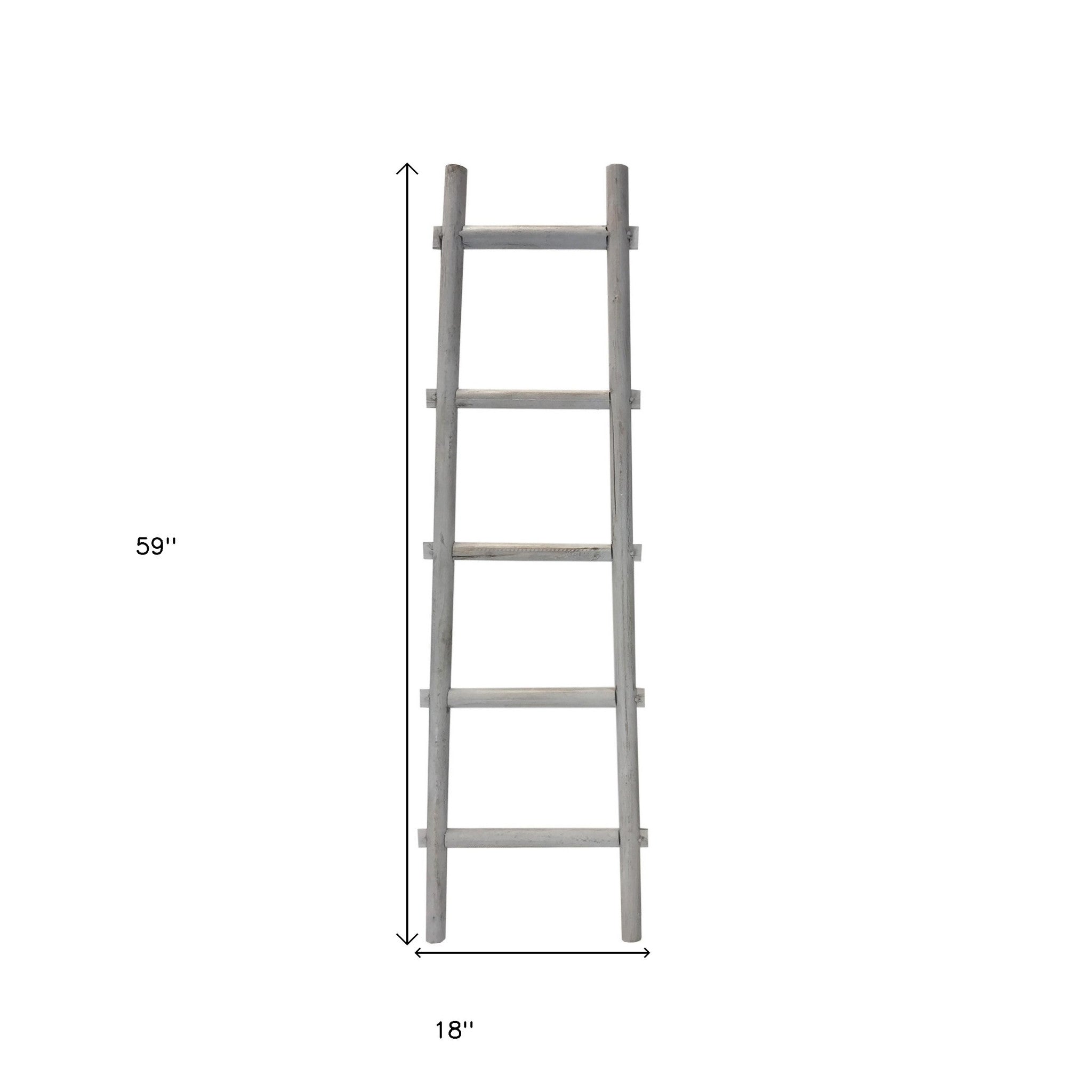 59" Gray Distressed Solid Wood Five Step Ladder Shelf