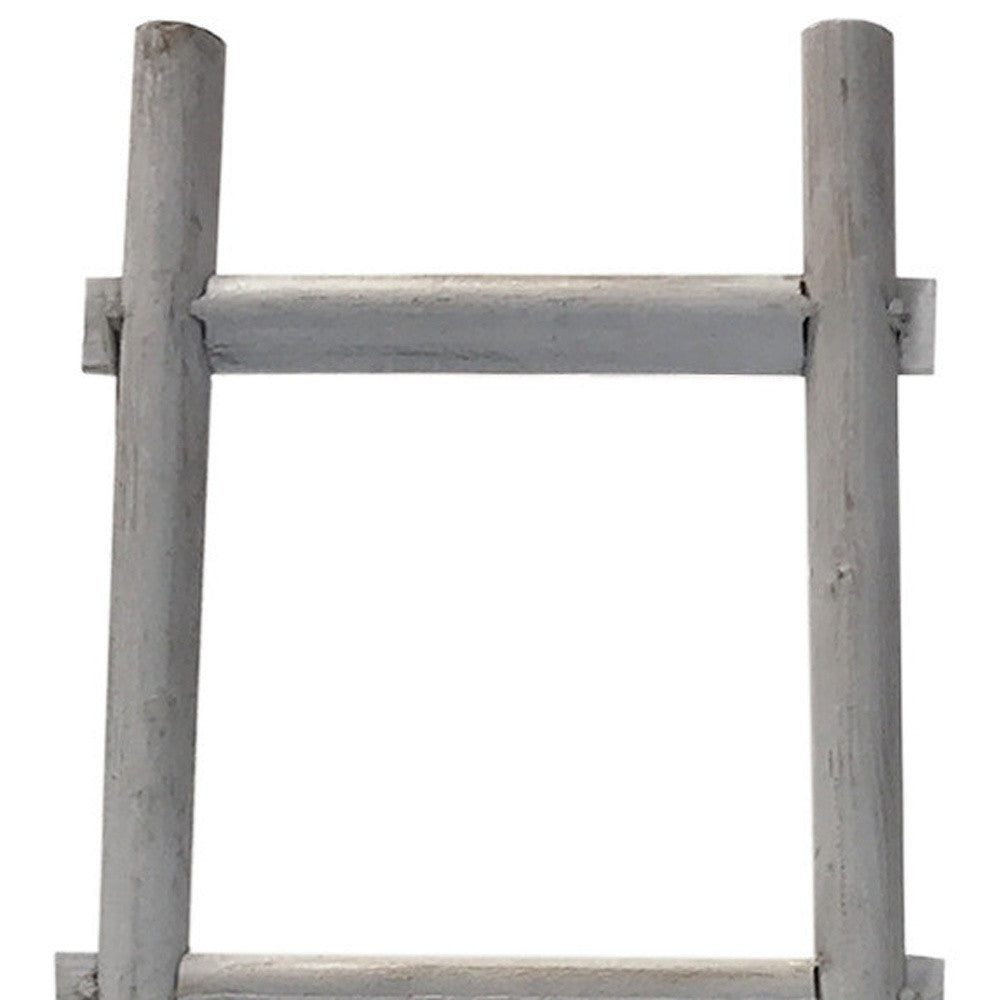 59" Gray Distressed Solid Wood Five Step Ladder Shelf