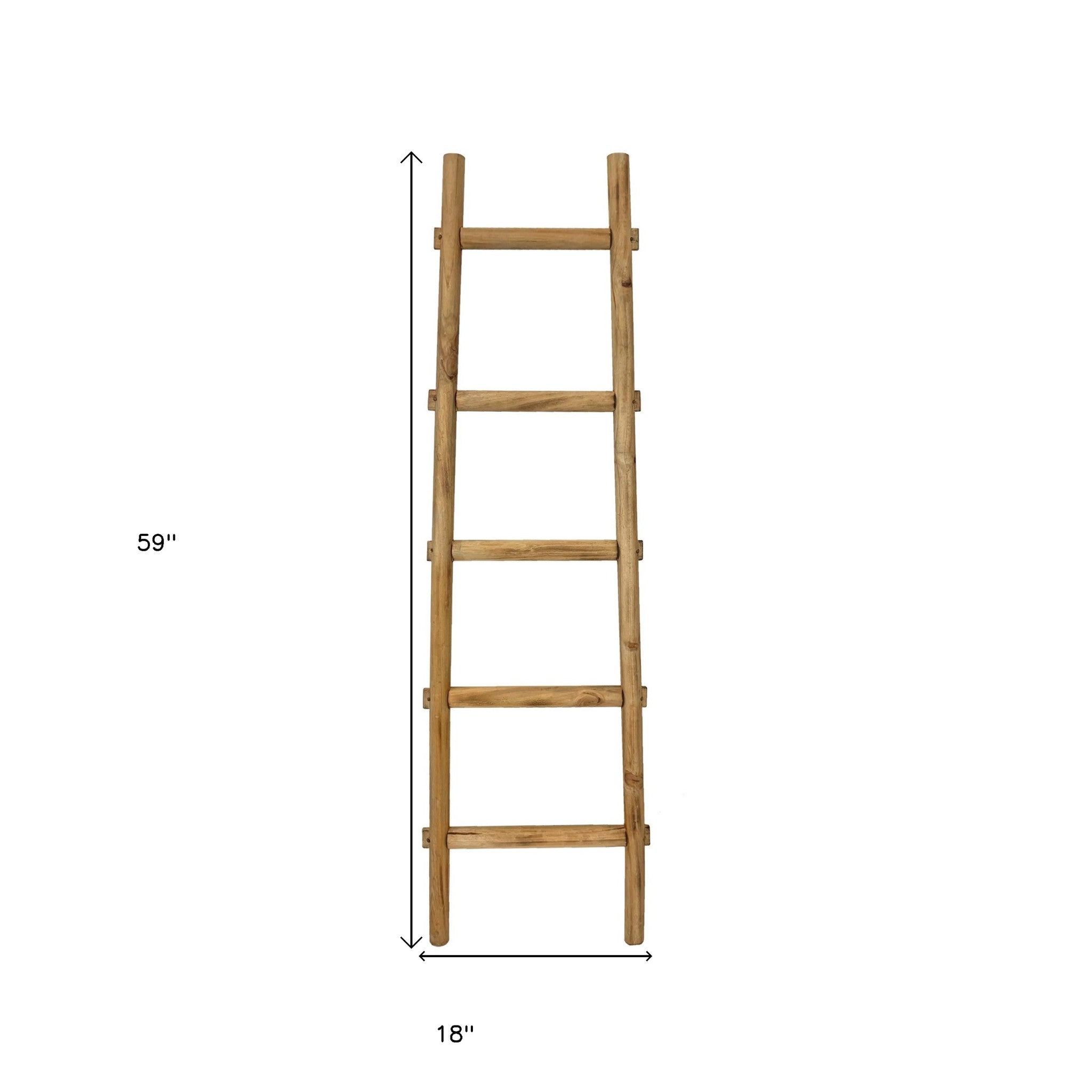 59" Natural Distressed Solid Wood Five Step Ladder Shelf