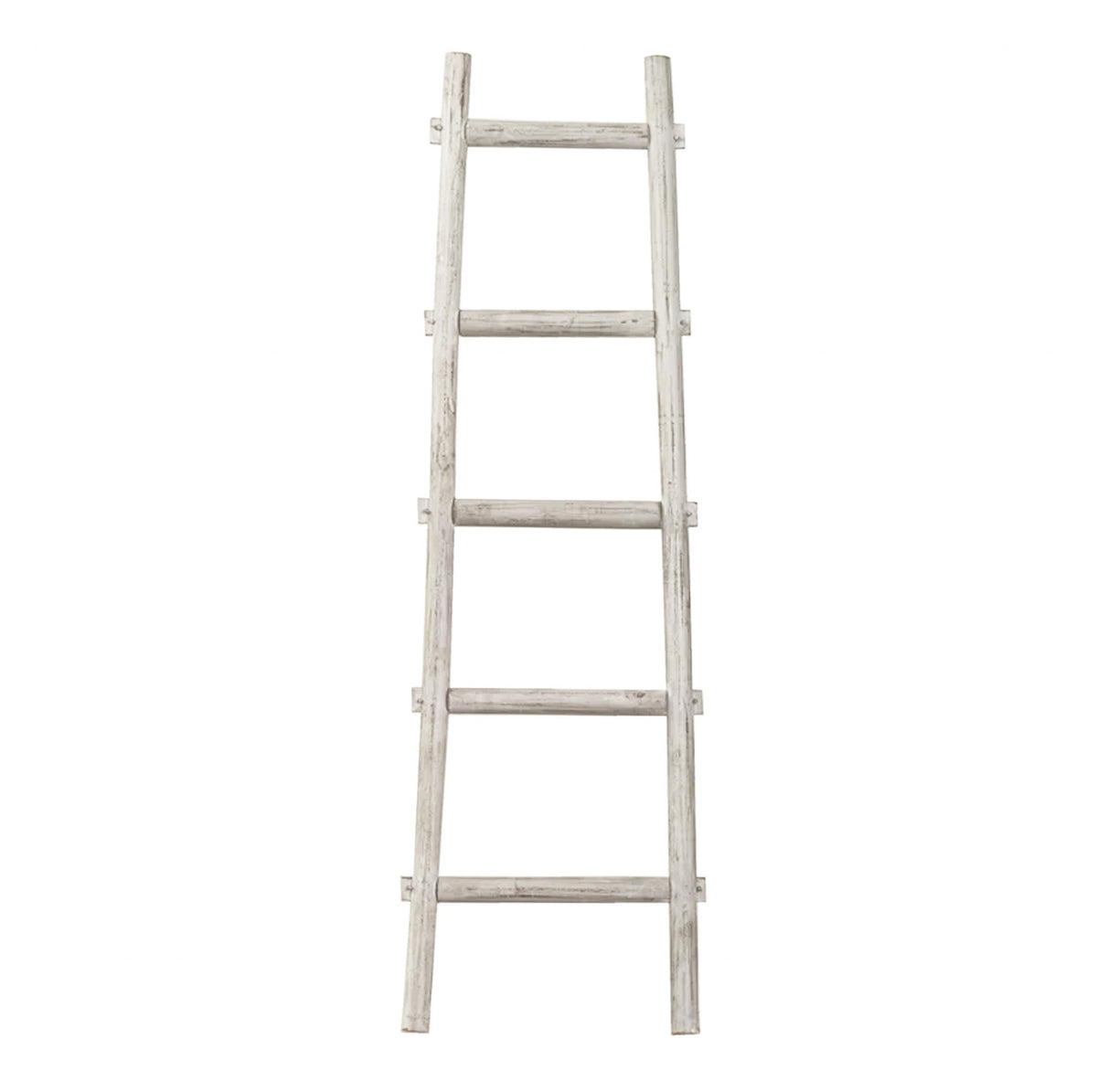 59" White Distressed Solid Wood Five Step Ladder Shelf