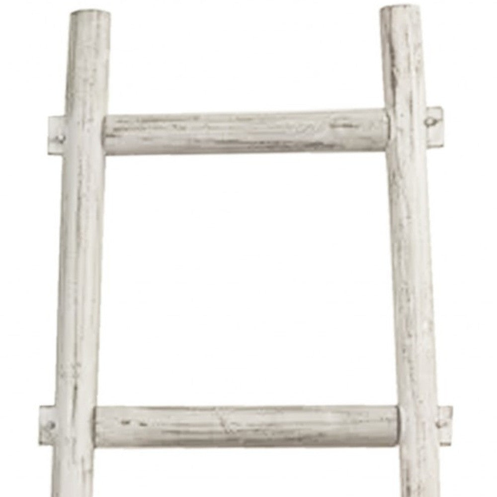 59" White Distressed Solid Wood Five Step Ladder Shelf