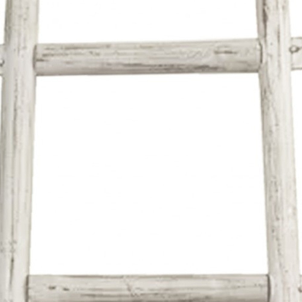 59" White Distressed Solid Wood Five Step Ladder Shelf