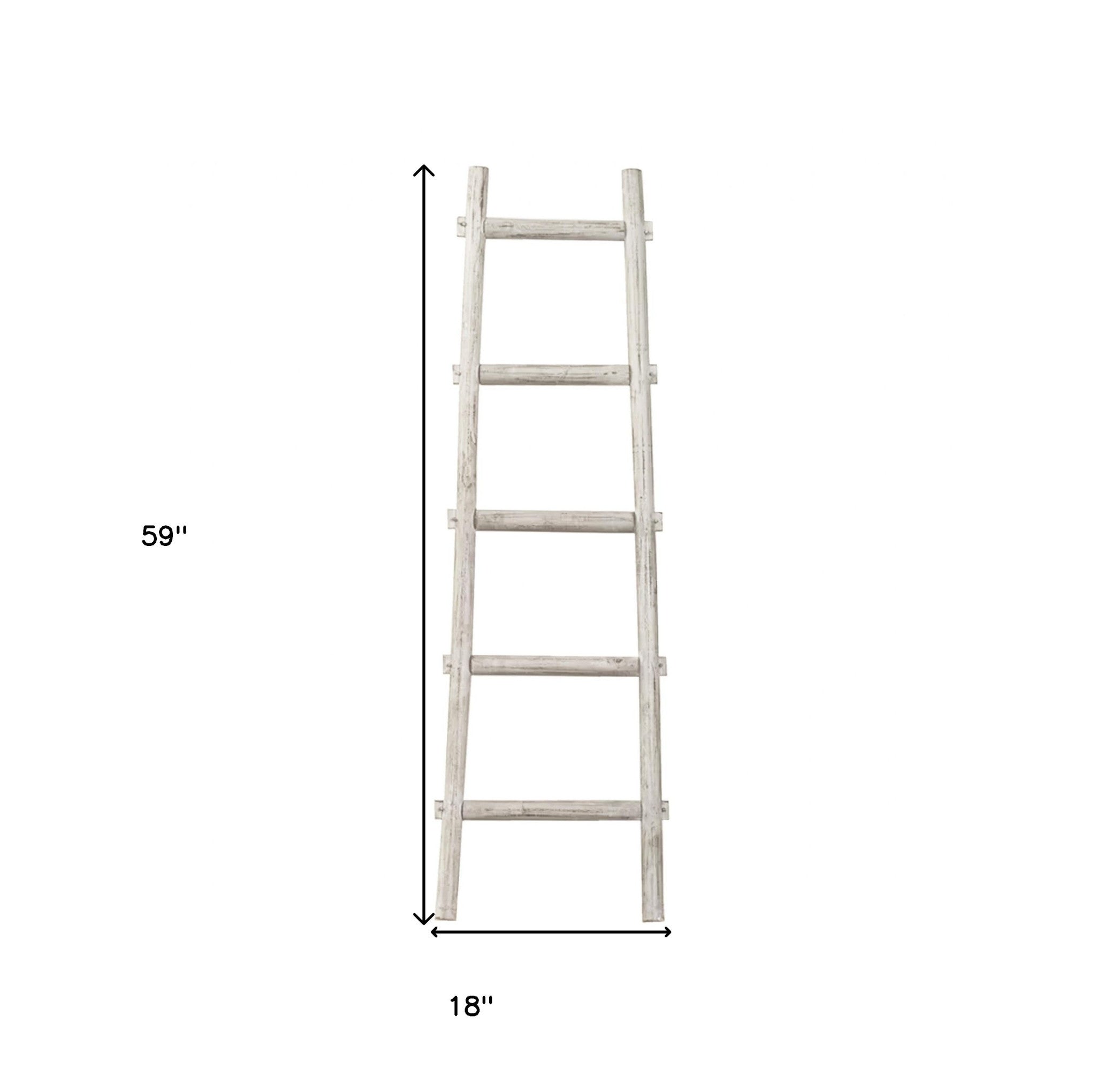 59" White Distressed Solid Wood Five Step Ladder Shelf