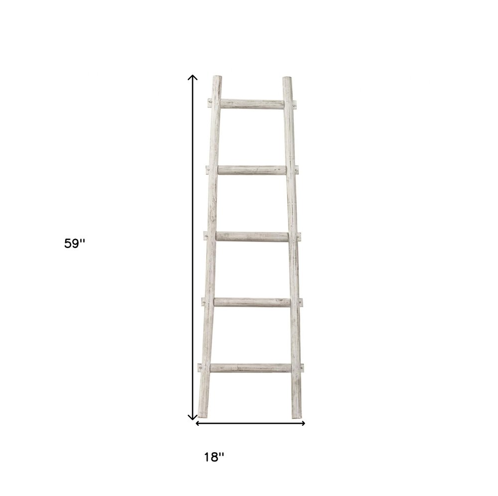 59" Gray Five Step Rustic Weathered Grey Wood Ladder Shelf