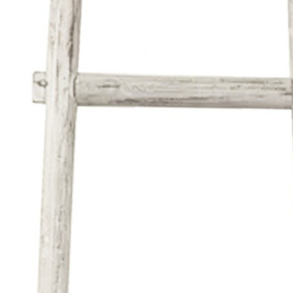 59" White Distressed Solid Wood Five Step Ladder Shelf