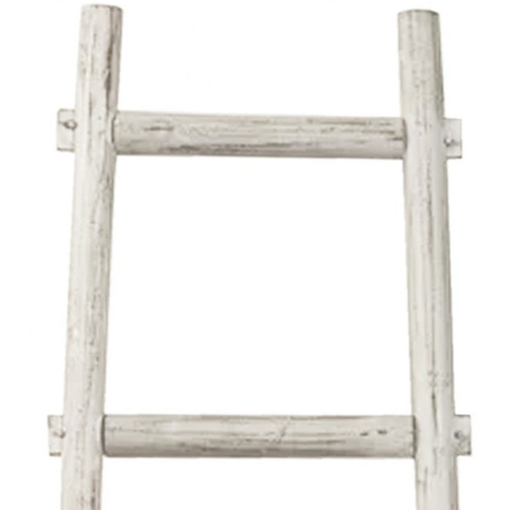 59" White Distressed Solid Wood Five Step Ladder Shelf
