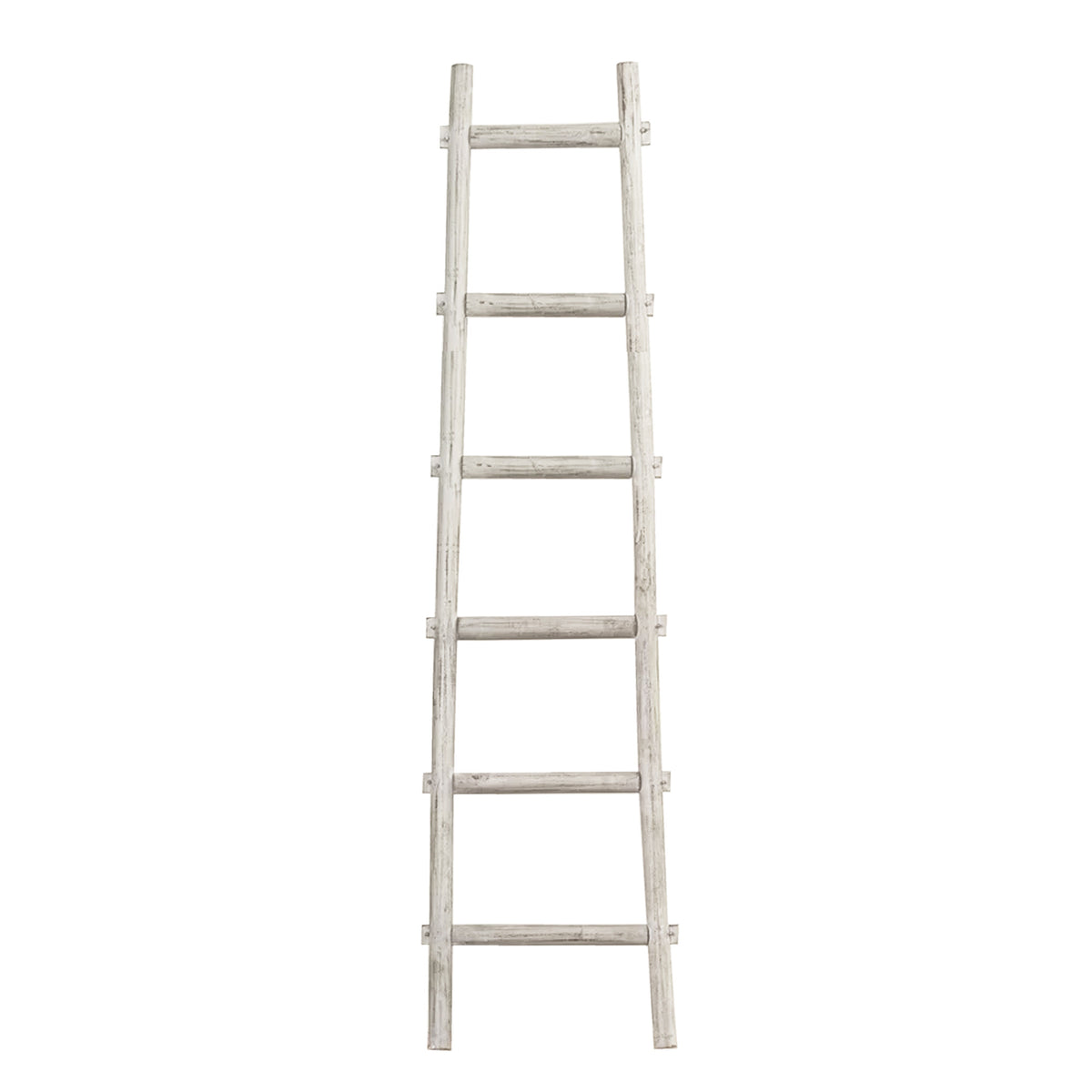 72" White Distressed Solid Wood Six Step Ladder Shelf