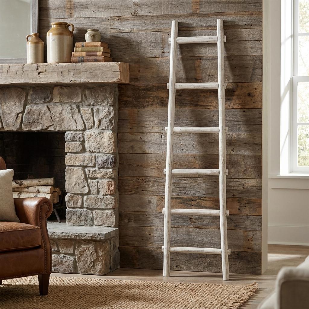 72" White Distressed Solid Wood Six Step Ladder Shelf