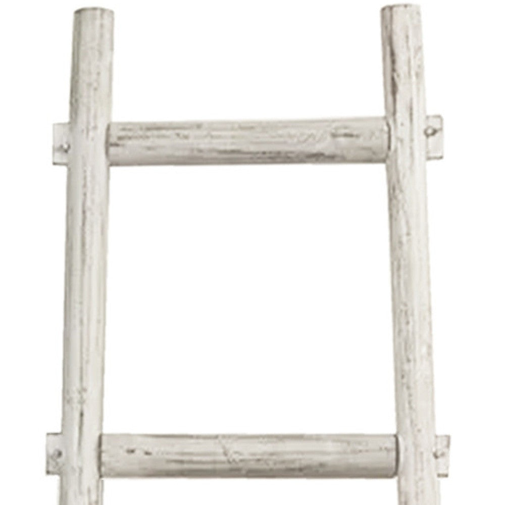 72" White Distressed Solid Wood Six Step Ladder Shelf