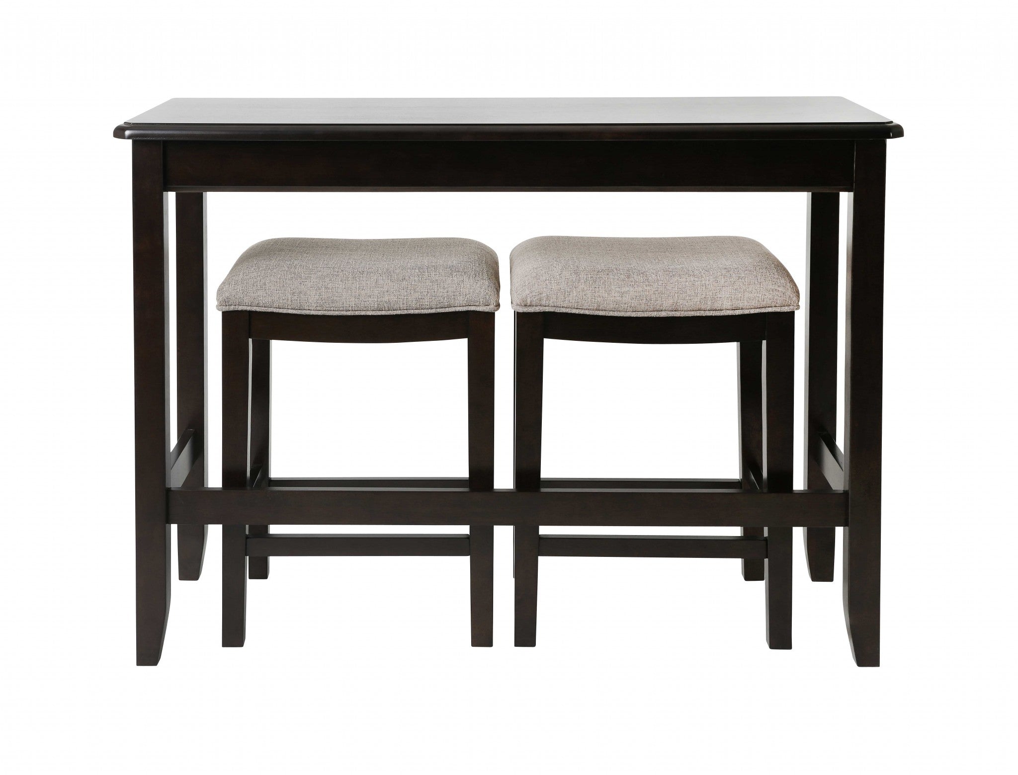 Set of Two 27" Light Gray And Dark Brown Fabric And Solid Wood Backless Bar Chairs