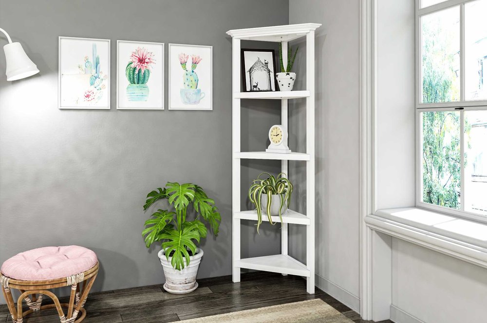 White Solid Wood Corner Bookcase