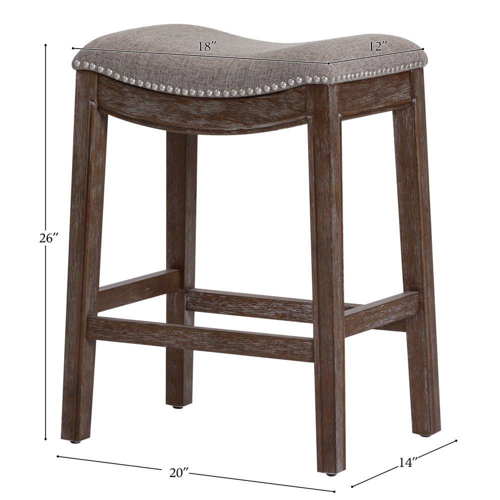 26" Gray and Brown Fabric and Solid Wood Backless Counter Height Bar Chair