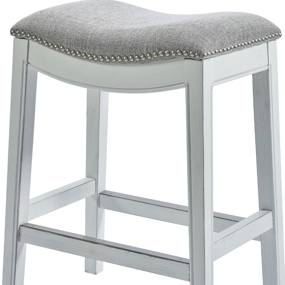26" Gray And White Fabric And Solid Wood Backless Counter Height Bar Chair