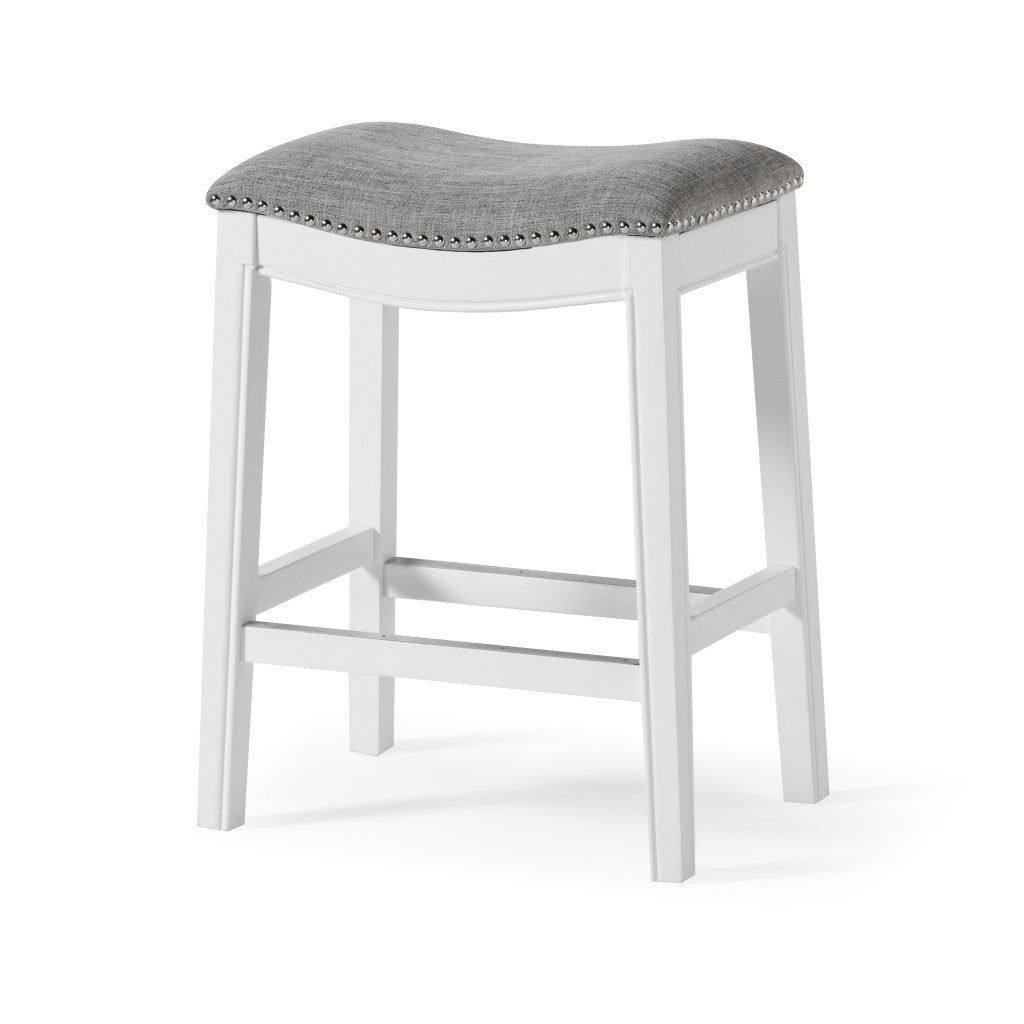 26" Gray And White Fabric And Solid Wood Backless Counter Height Bar Chair
