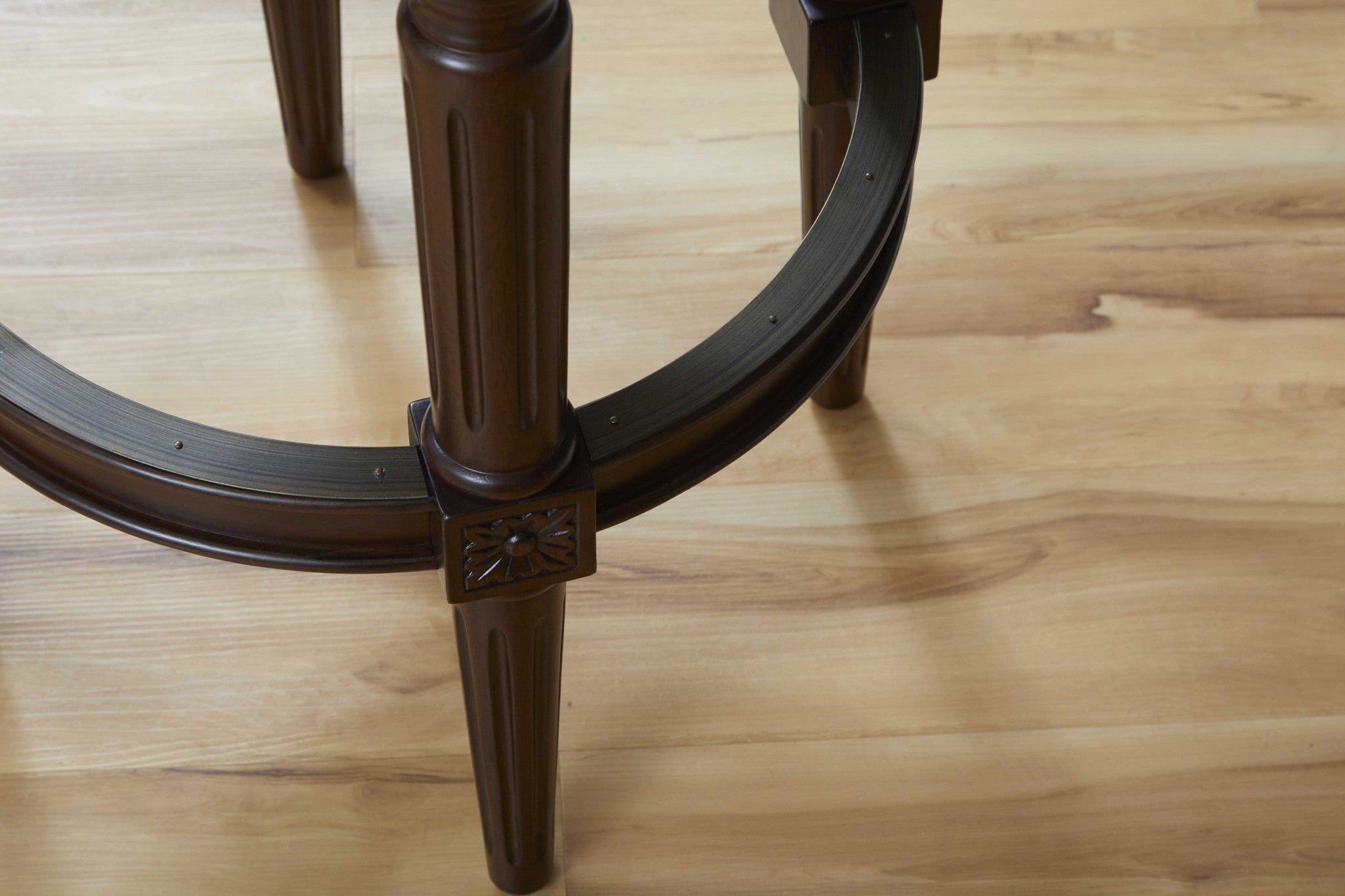 31" Brown Faux Leather And Solid Wood Backless Counter Height Swivel Bar Chair
