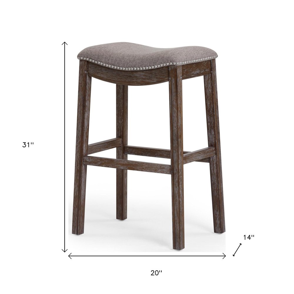 31" Taupe and Brown Solid Wood Backless Bar Height Bar Chair
