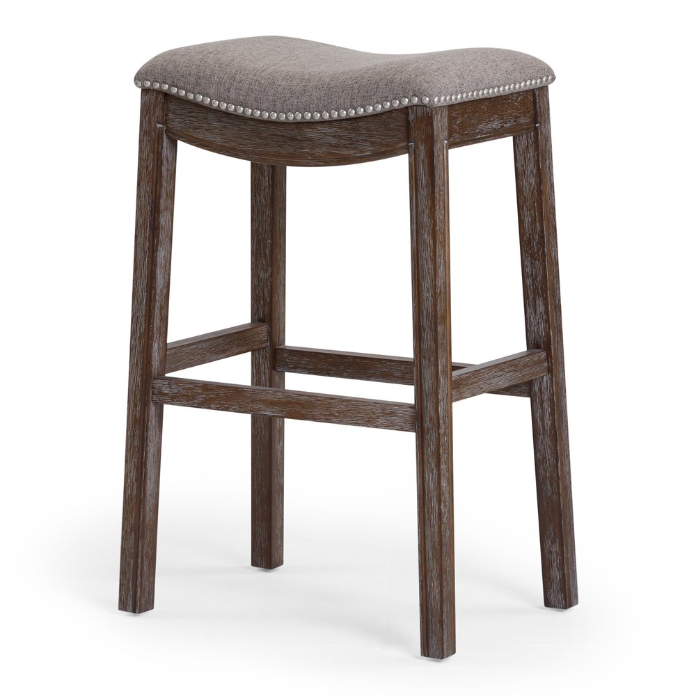 31" Taupe and Brown Solid Wood Backless Bar Height Bar Chair